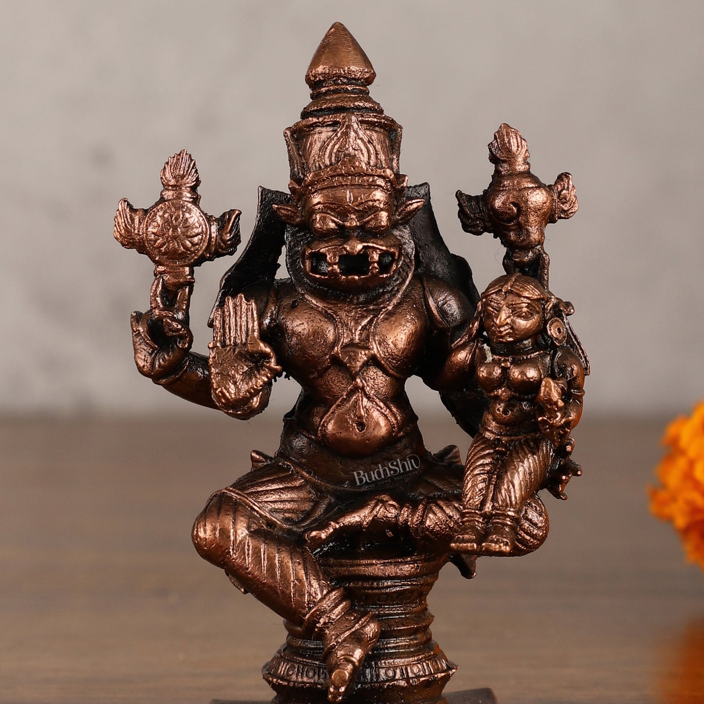 Pure Copper Narsimha Lakshmi Idol - 4 Inches