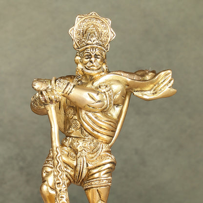 Powerful Standing Hanuman Brass Idol - 7.5" Height, Superfine Craftsmanship