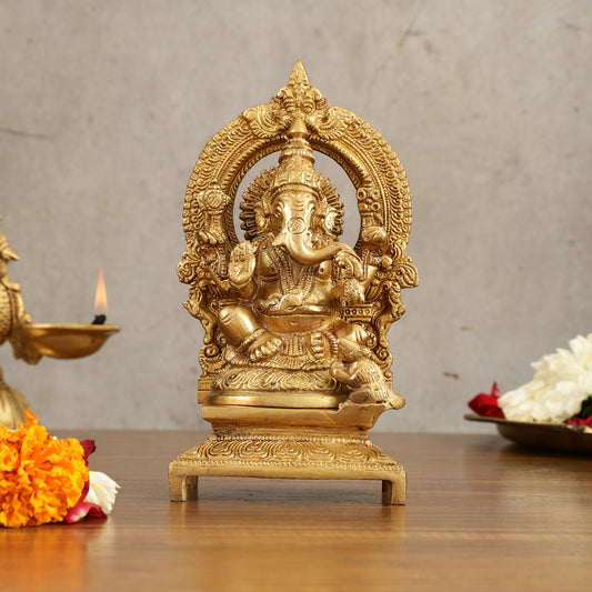 Buy Pure Brass Lord Ganesha Idol with Arch - 7 Inches