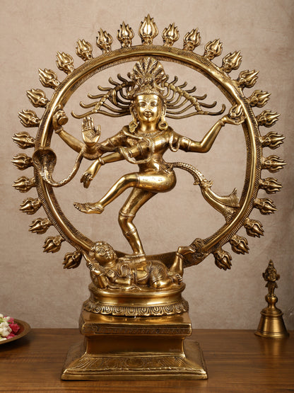 Pure Brass Dancing Shiva Smiling Nataraja Sculpture | 25x20.5x7 Inches | 15 KG