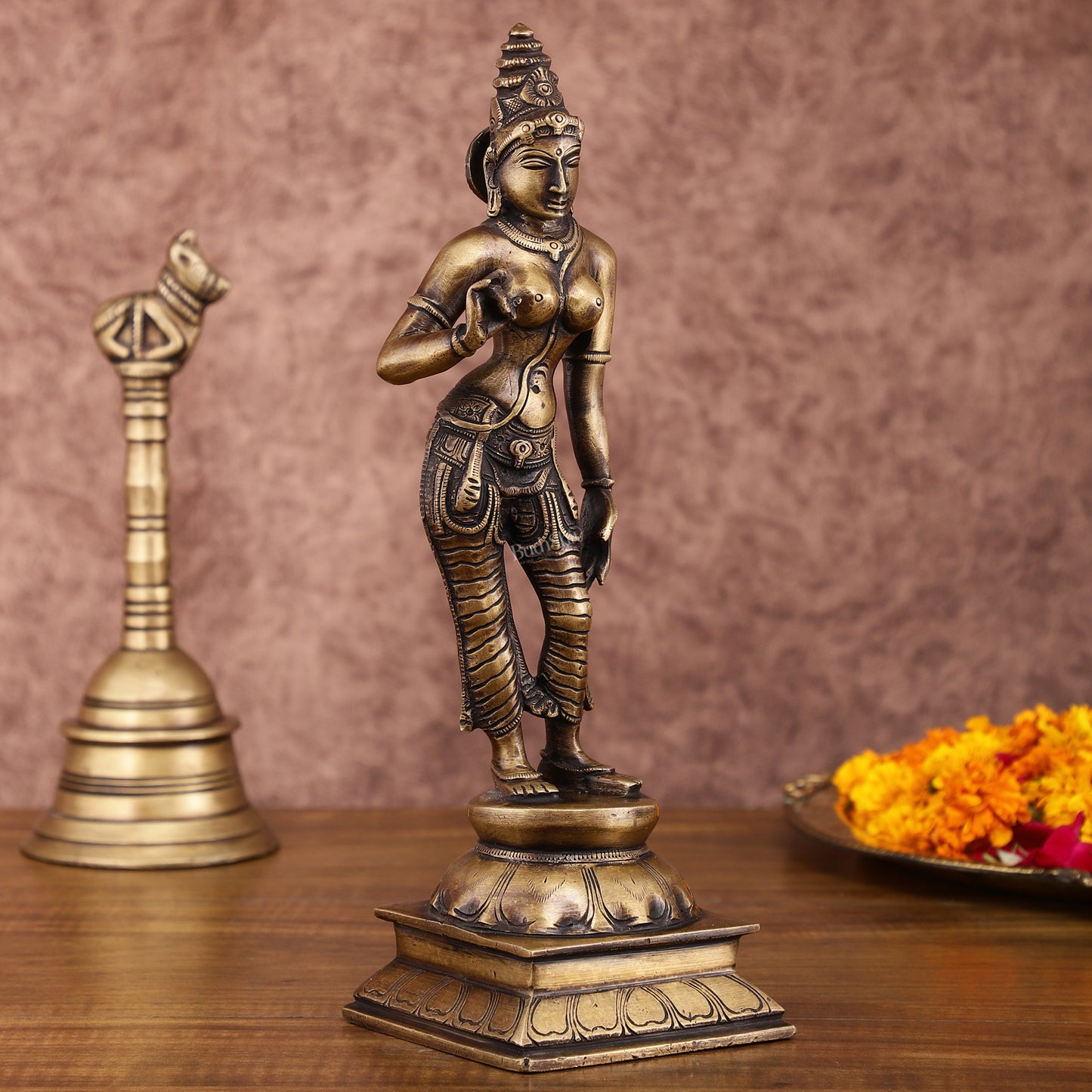 Traditional Brass Devi Parvati Uma Idol | 10 Inches | Vintage Touch