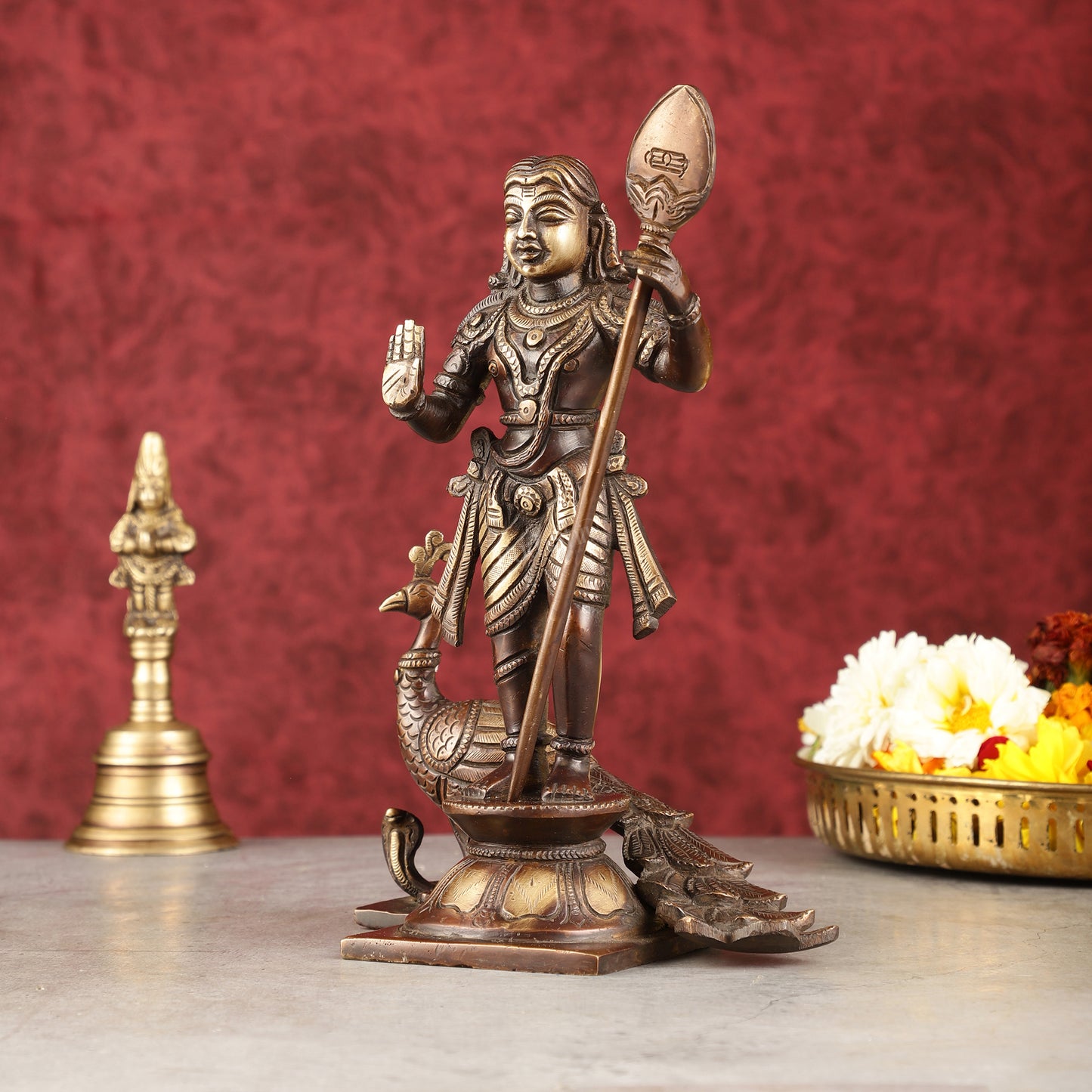 Pure Superfine Brass Raja Murugan Kumaraswamy Idol - 8.75" antique chola