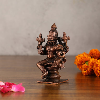 Pure Copper Narsimha Lakshmi Idol - 4 Inches