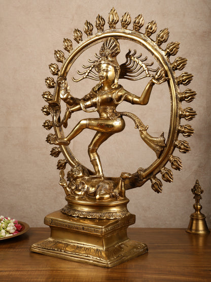 Pure Brass Dancing Shiva Smiling Nataraja Sculpture | 25x20.5x7 Inches | 15 KG