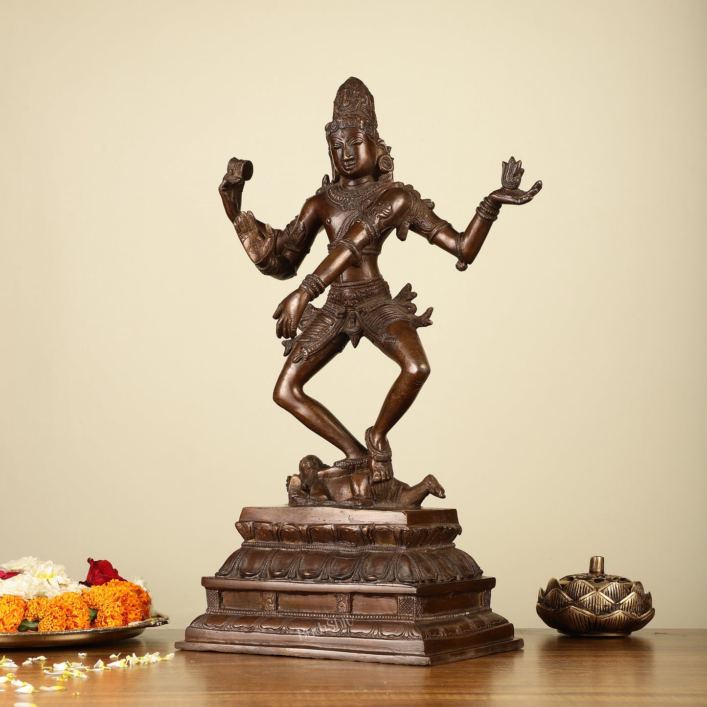 Exquisite 16-inch Brass Dancing Lord Shiva Statue