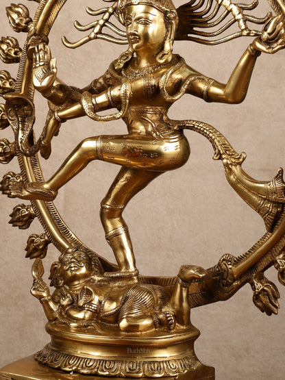 Pure Brass Dancing Shiva Smiling Nataraja Sculpture | 25x20.5x7 Inches | 15 KG