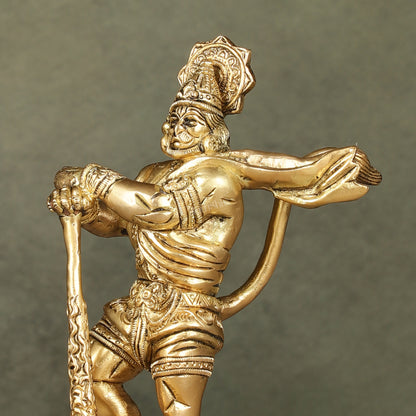 Powerful Standing Hanuman Brass Idol - 7.5" Height, Superfine Craftsmanship