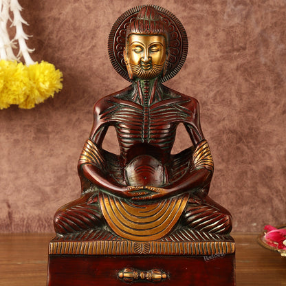 Pure Brass Fasting/Hungry Buddha in Meditation Sculpture - 9" Tall