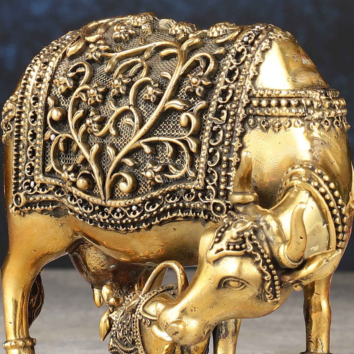 Brass Superfine Miniature Kamdhenu Cow with Calf - 5.5"