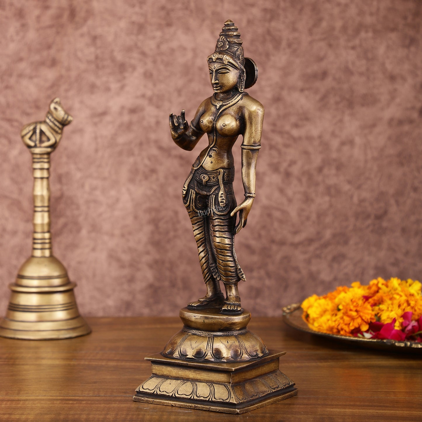 Traditional Brass Devi Parvati Uma Idol | 10 Inches | Vintage Touch