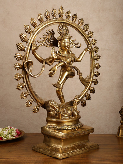 Pure Brass Dancing Shiva Smiling Nataraja Sculpture | 25x20.5x7 Inches | 15 KG