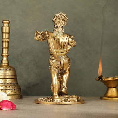 Powerful Standing Hanuman Brass Idol - 7.5" Height, Superfine Craftsmanship