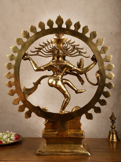 Pure Brass Dancing Shiva Smiling Nataraja Sculpture | 25x20.5x7 Inches | 15 KG