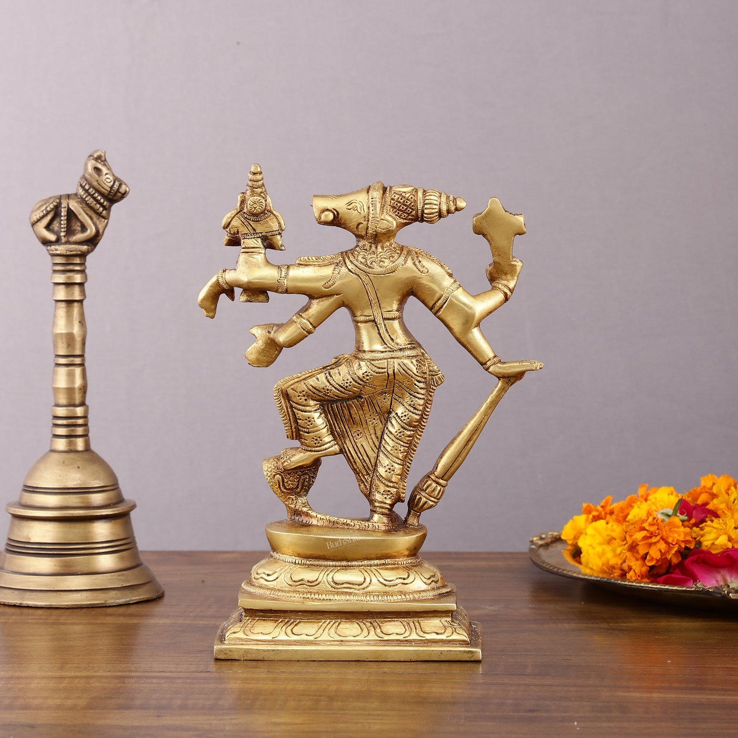 Pure Brass Lord Varaha with Goddess Lakshmi & Bhumi Devi – 8.5 inch