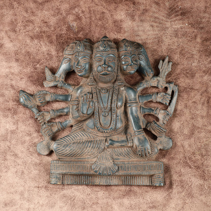 Vintage Panchmukhi Hanuman Brass Wall Hanging | Auspicious & Ward off Evil | 8"