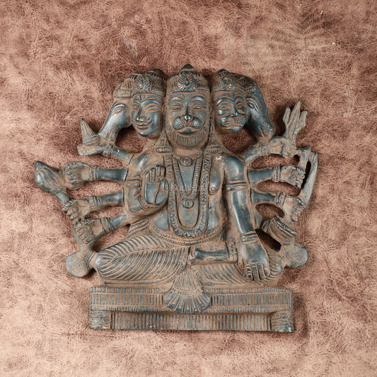 Vintage Panchmukhi Hanuman Brass Wall Hanging | Auspicious & Ward off Evil | 8"