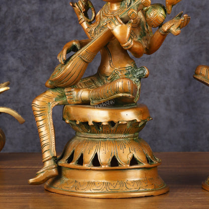 Vintage Brass Lakshmi and Saraswati Idol Pair - 12" Divine Sculpture