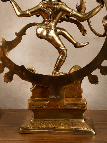 Pure Brass Dancing Shiva Smiling Nataraja Sculpture | 25x20.5x7 Inches | 15 KG