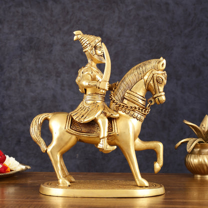 Pure Brass Chhatrapati Shivaji Maharaj Sitting on Horse Statue - 10.5" Height