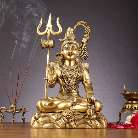 Sacred 15.5-Inch Brass Lord Shiva Statue in Blessing Posture