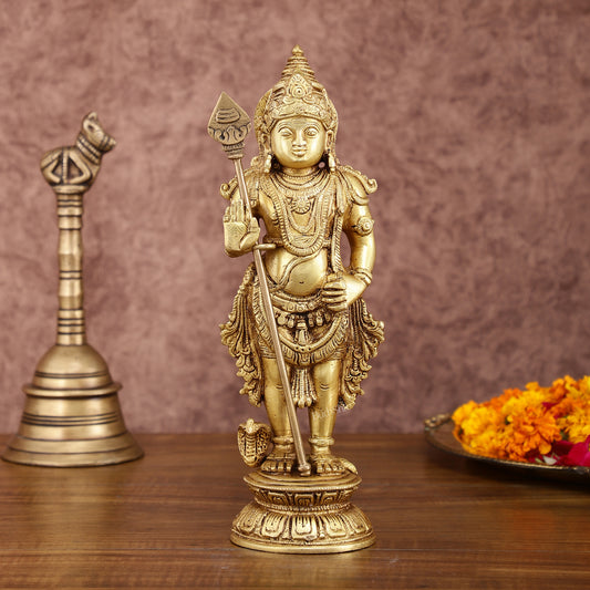 Rare Pure Brass Lord Murugan Kartikeya Statue | 11 Inches