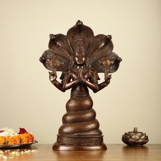 Pure Brass Antique Brown Finish Patanjali Statue 15"