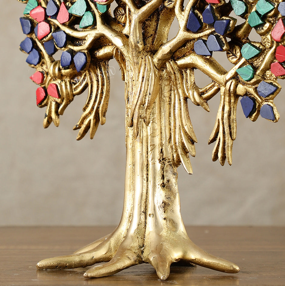 Pure Brass Handcrafted Kalpavriksha Tree - Table Standing - 11" with meenakari