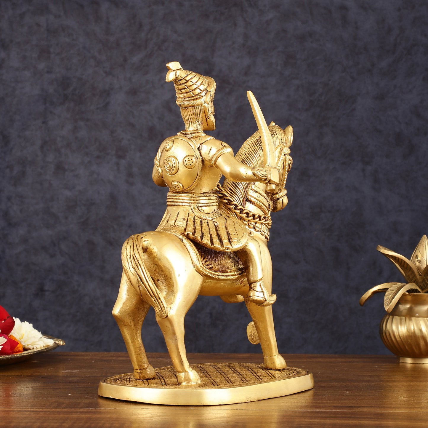 Pure Brass Chhatrapati Shivaji Maharaj Sitting on Horse Statue - 10.5" Height