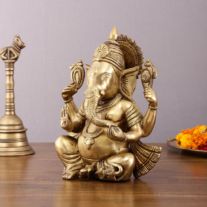 Unique Brass Lord Ganesha Statue - 9.5 Inch