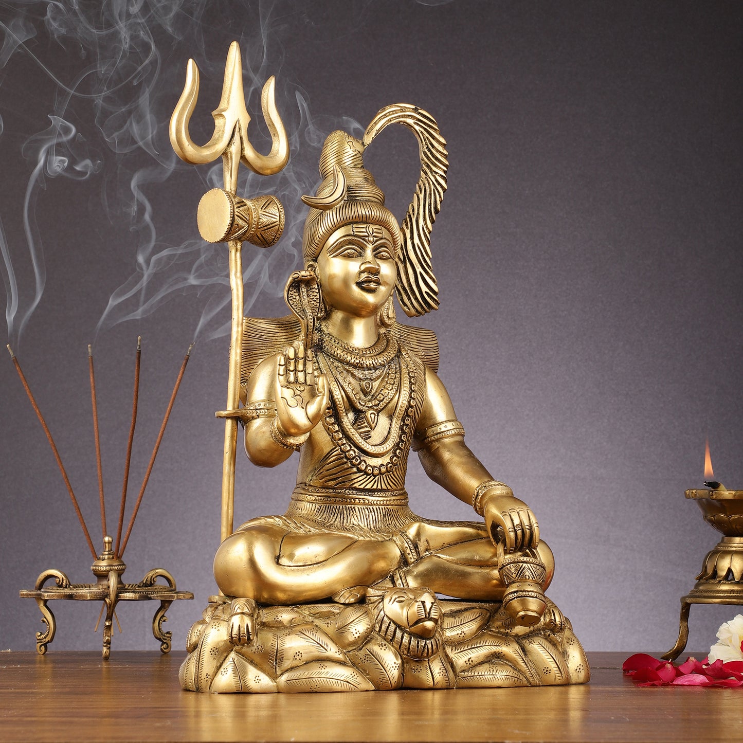 Sacred 15.5-Inch Brass Lord Shiva Statue in Blessing Posture