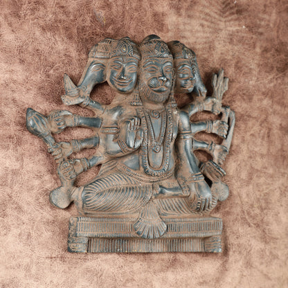 Vintage Panchmukhi Hanuman Brass Wall Hanging | Auspicious & Ward off Evil | 8"