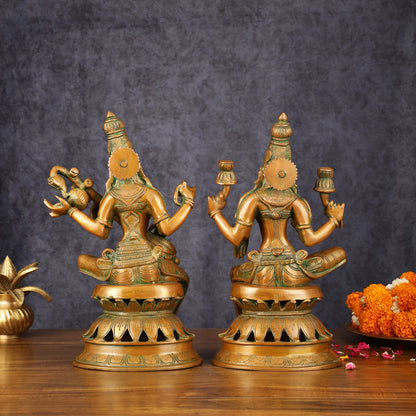 Vintage Brass Lakshmi and Saraswati Idol Pair - 12" Divine Sculpture