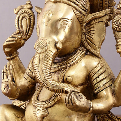 Unique Brass Lord Ganesha Statue - 9.5 Inch