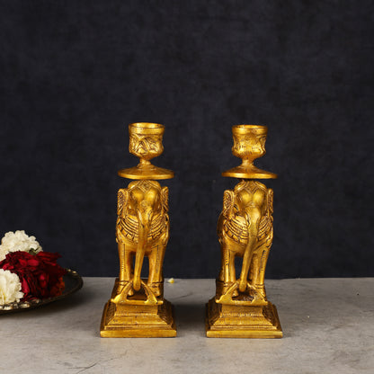 Pure Brass Pair of Elephant Candle Holders