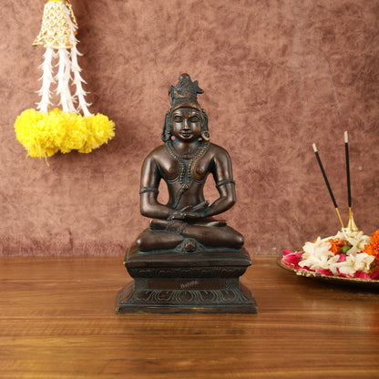 Brass Mahayogi Shiva in Meditation Idol - Antique Bronze Tone - 8.5"