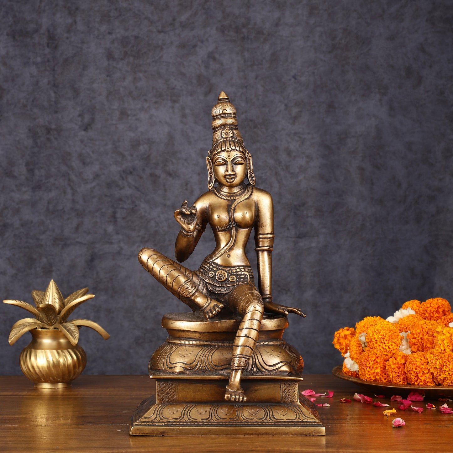 Pure Brass Seated Parvati Idol - 12"