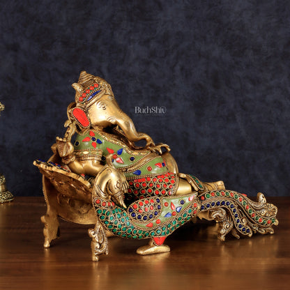 Handcrafted Brass Ganapathi Statue on Peacock Throne statue