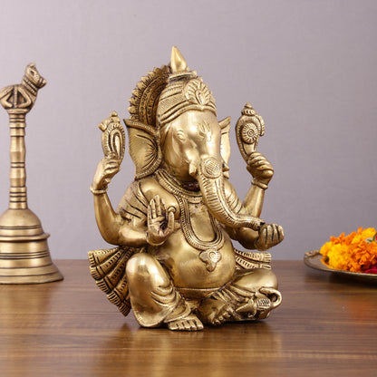 Unique Brass Lord Ganesha Statue - 9.5 Inch