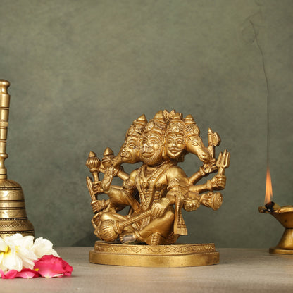 Brass Superfine Panchmukhi Hanuman idol 6 inch