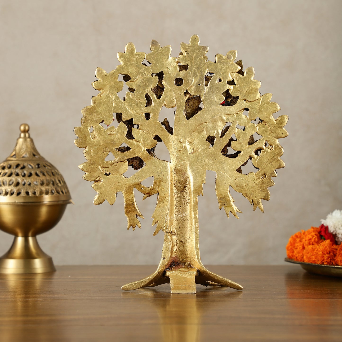 Pure Brass Handcrafted Kalpavriksha Tree - Table Standing - 11" with meenakari