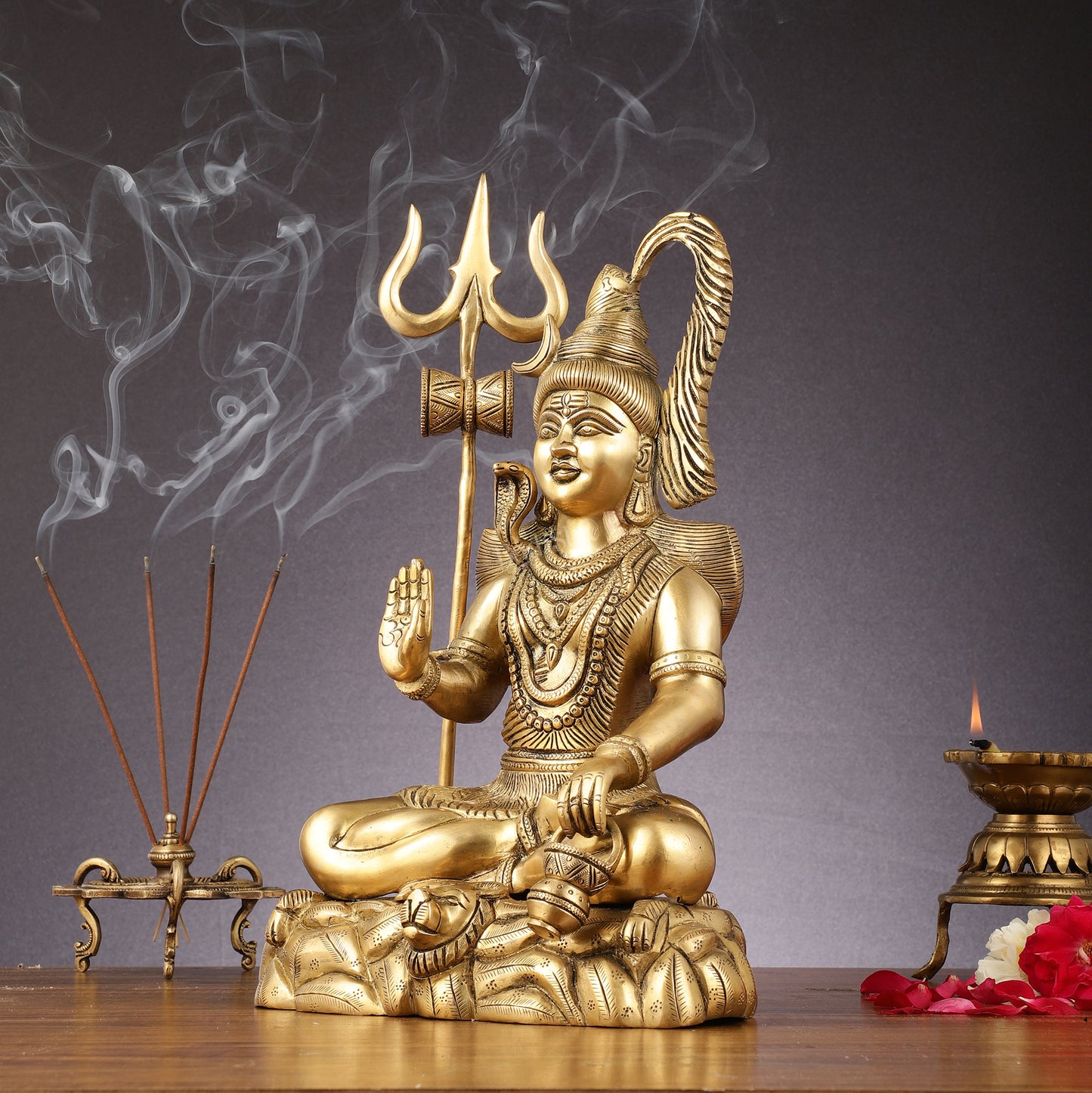 Sacred 15.5-Inch Brass Lord Shiva Statue in Blessing Posture