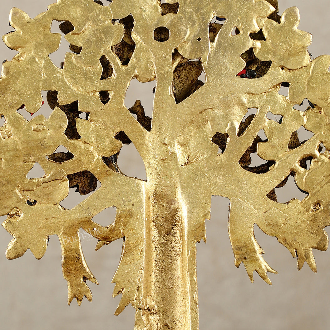 Pure Brass Handcrafted Kalpavriksha Tree - Table Standing - 11" with meenakari