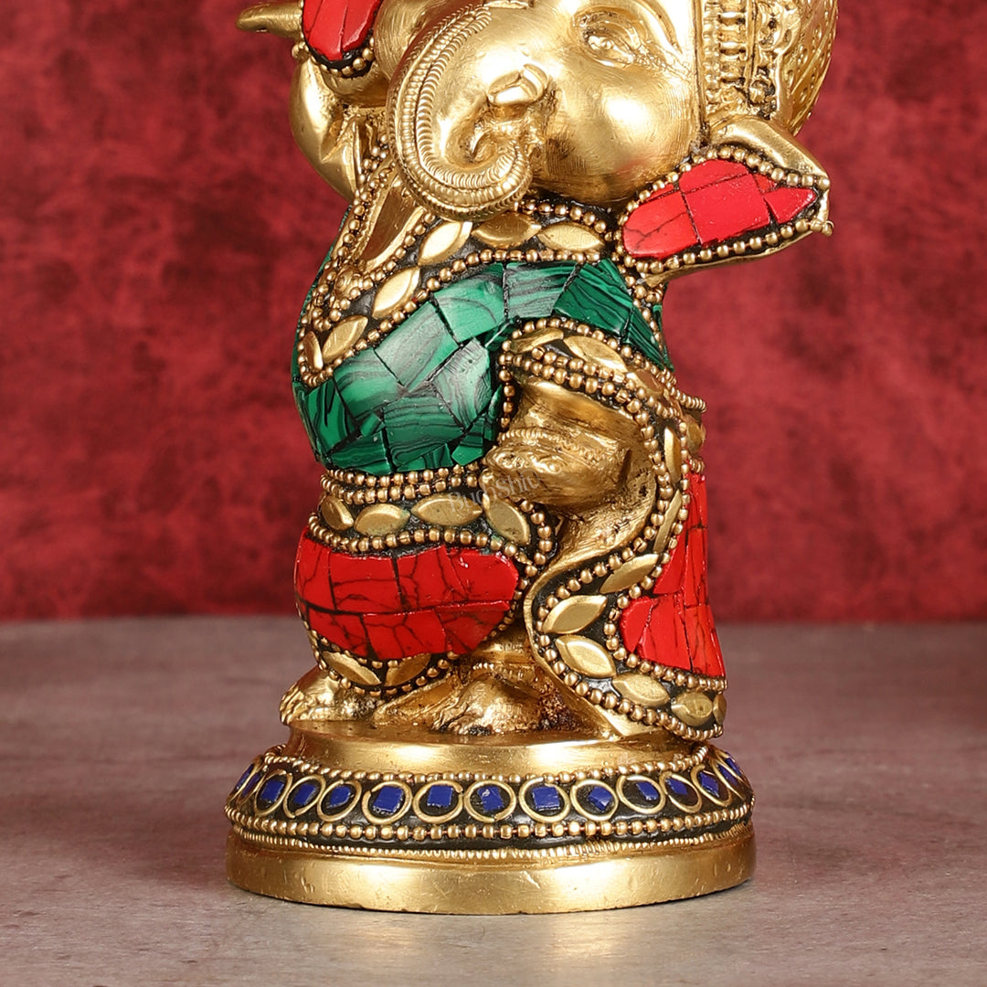 Baby Ganesha Dancing Brass Idol 5" Perfect for Office Desk, Study Table, Temple - stonework