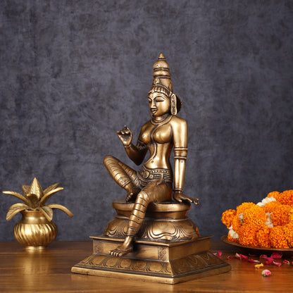 Pure Brass Seated Parvati Idol - 12"