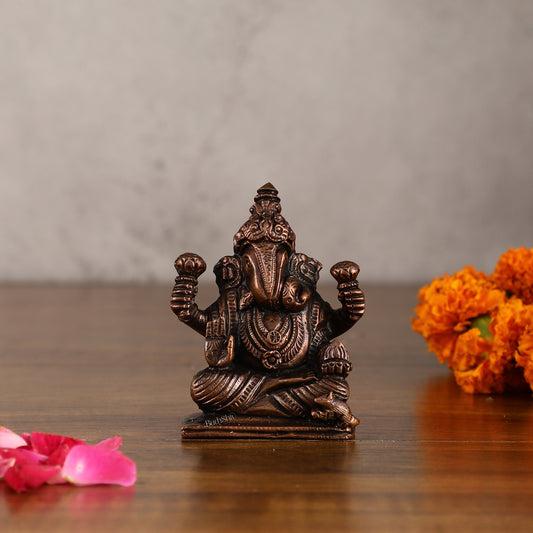 Pure Copper Dagduseth Ganapati Idol - 3" Height