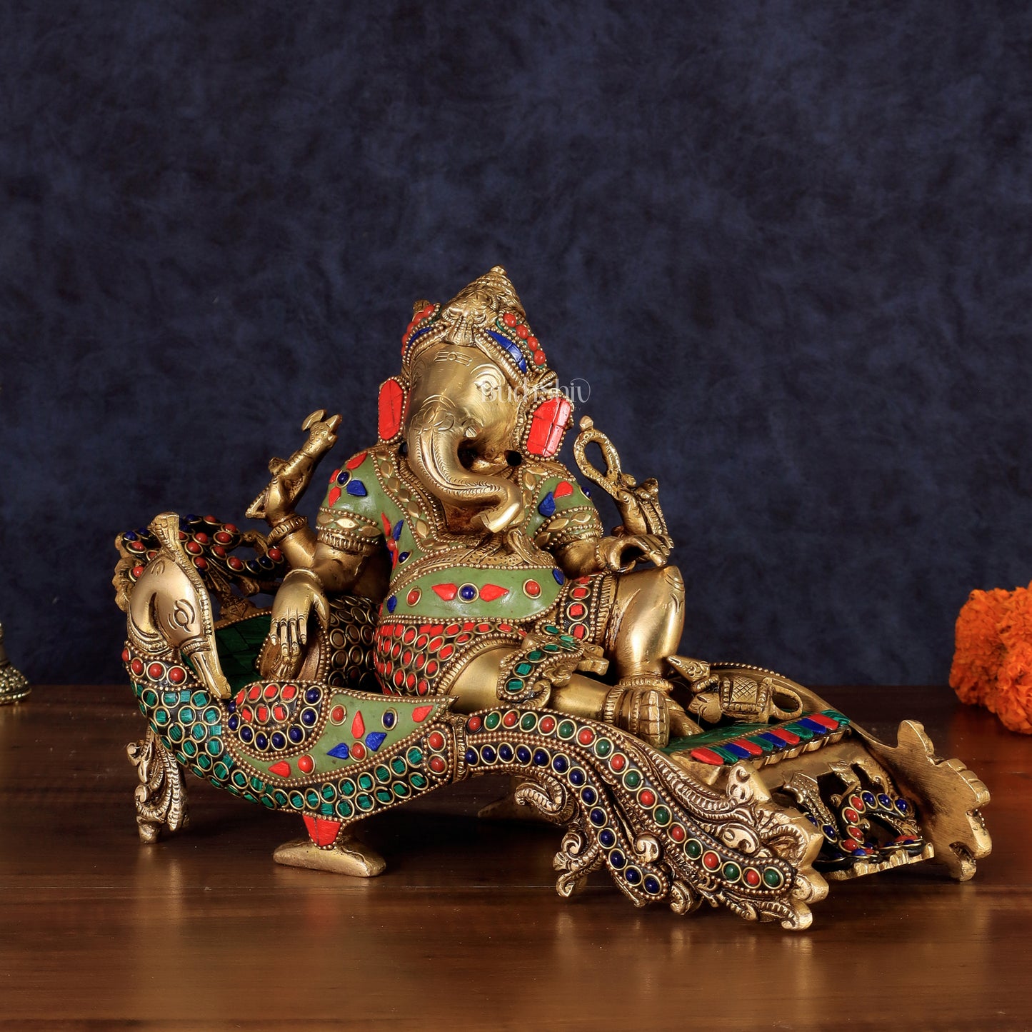 Handcrafted Brass Ganapathi Statue on Peacock Throne statue