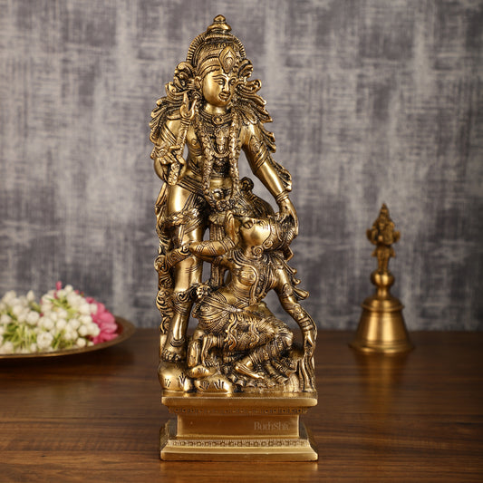 Pure Brass Kamadev and Rati Idol | 13 Inch Height | Vintage Brass Finish