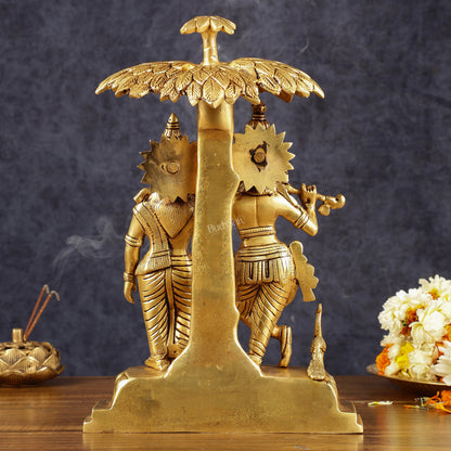 Pure Brass Radha Krishna Under Tree Idol - Height 13"