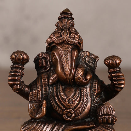 Pure Copper Dagduseth Ganapati Idol - 3" Height