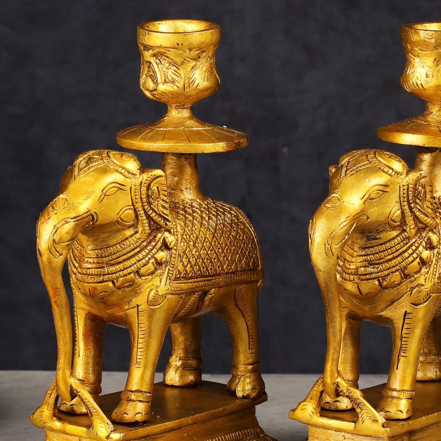 Pure Brass Pair of Elephant Candle Holders